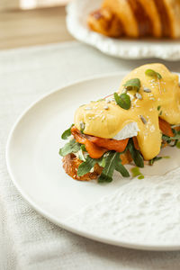 Close-up of food in plate on table