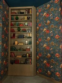 Bottles on shelf at home