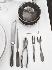 High angle view of wineglasses on table