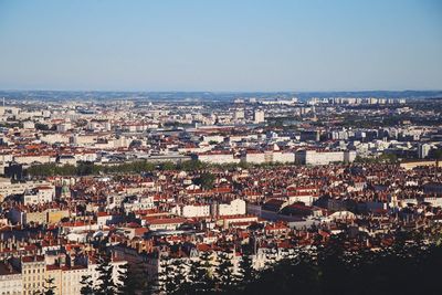 High angle view of cityscape against clear sky