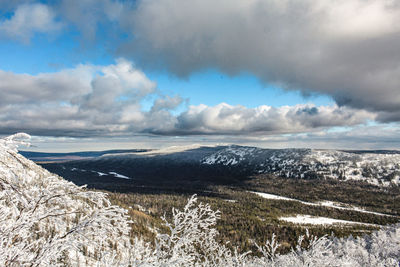 Scenic view of snowcapped mountains against sky