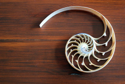 High angle view of spiral on table