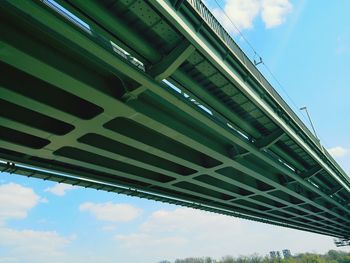 Low angle view of bridge against sky in city