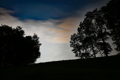 Low angle view of silhouette trees against sky