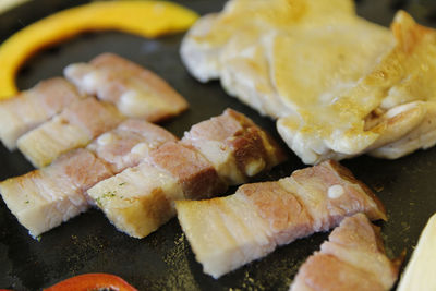 Korean grilled pork bbq or samgyeopsal-gui at korean restaurant, seoul, south korea