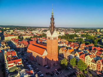 High angle view of buildings in city