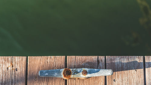 Directly above shot of rusty metal on table