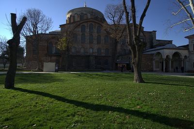Lawn in front of built structure