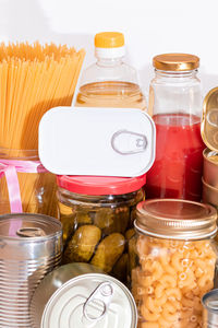 Close-up of food in jars on table