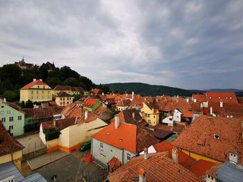 High angle view of townscape against sky