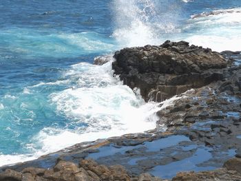 Waves breaking on rocks