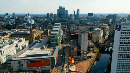 High angle view of buildings in city