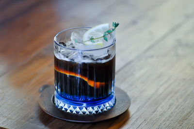 Close-up of drink in glass on table