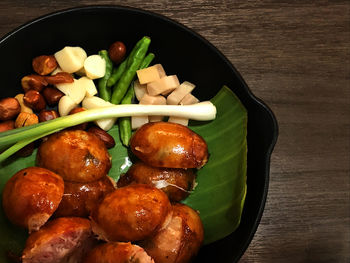 High angle view of vegetables in bowl on table