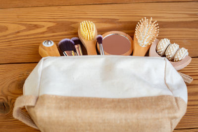 High angle view of food on table