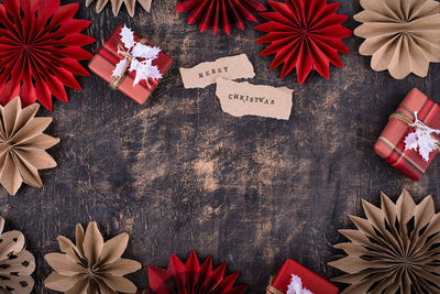 Directly above shot of christmas decorations on table