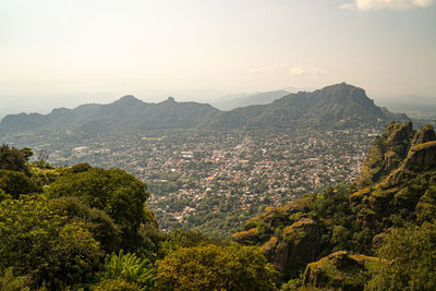 Scenic view of mountains against sky during sunset