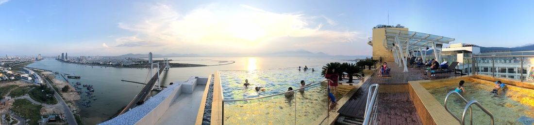 Panoramic view of sea against sky during sunset