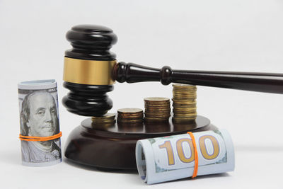 Close-up of coins on table