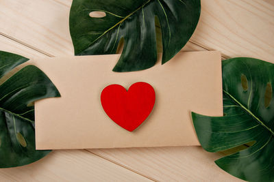 High angle view of heart shape on paper