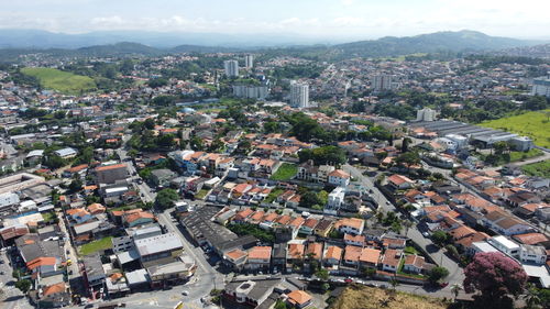 High angle view of townscape against sky