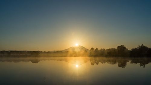 Scenic view of lake against sky during sunset