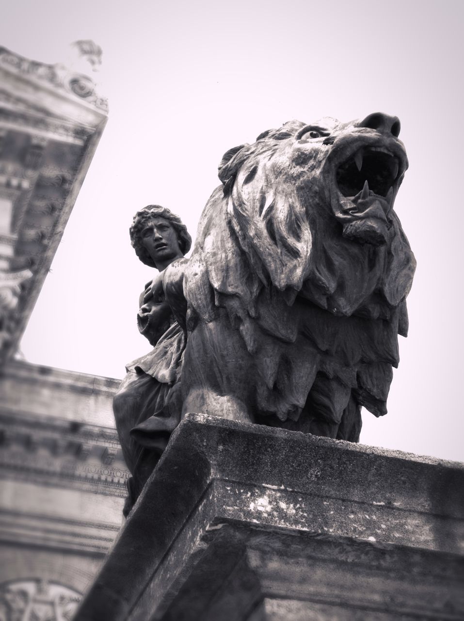 statue, sculpture, art and craft, art, human representation, creativity, low angle view, clear sky, animal representation, carving - craft product, stone material, craft, history, built structure, focus on foreground, architecture, monument, close-up