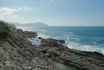 Ligurian sea in nervi, genoa, liguria, italy.