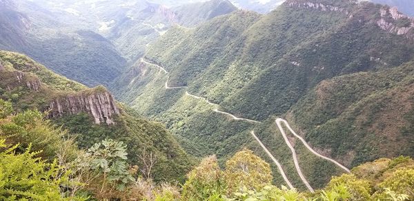 High angle view of land and mountains