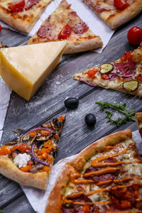 High angle view of pizza