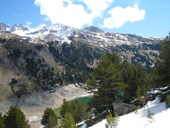 Scenic view of mountains against cloudy sky