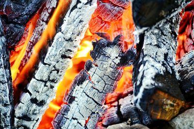 Close-up of bonfire on wood