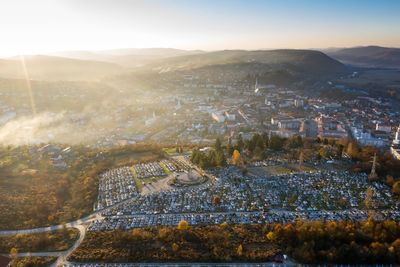 High angle view of townscape against sky