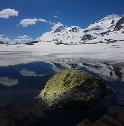 Scenic view of snowcapped mountains against sky during winter