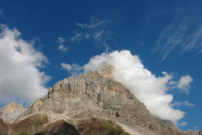 Low angle view of rock formations against sky