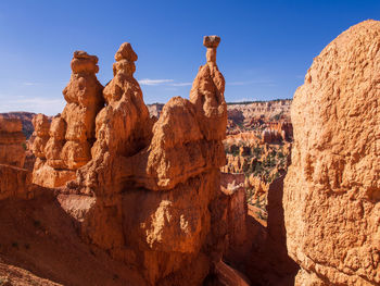 View of hoodoos against a clear, blue sky in bryce canyon national park, utah, usa