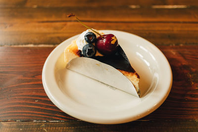 Close-up of dessert in plate on table