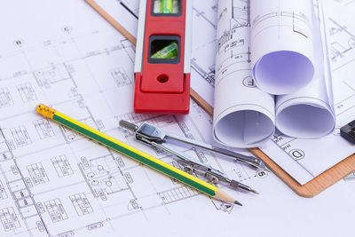 High angle view of pen on table