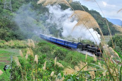 Panoramic shot of train on land