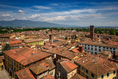 High angle view of townscape against sky