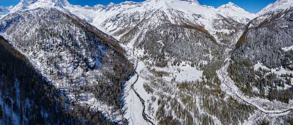 Panoramic view of snowcapped mountains against sky