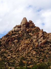 Low angle view of rock formation against sky