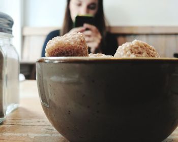 Close-up of coffee served on table