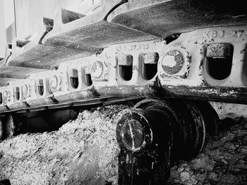 Close-up of abandoned train