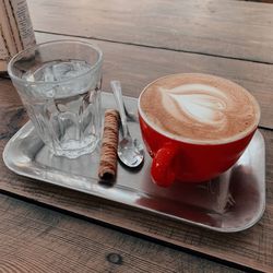 High angle view of coffee on table