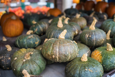 Close-up of pumpkins for sale at market