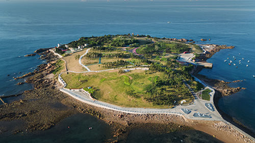 High angle view of sea against sky