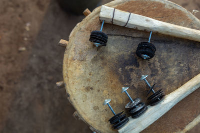 High angle view of old machine part