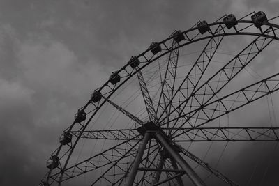 Low angle view of ferries wheel against cloudy sky