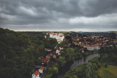 High angle view of townscape against sky